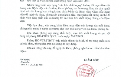 CÔNG VĂN V/V XÂY DỰNG KHẨU HIỆU, MỤC TIÊU CHẤT LƯỢNG CỦA KHOA, PHÒNG